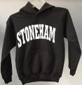 Gildan Youth Heavy Blend Hooded Sweatshirt (Stoneham on front - Spartan Head on back) YOUTH Sizes Only - Color: Black