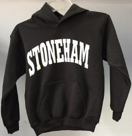 Gildan Youth Heavy Blend Hooded Sweatshirt (Stoneham on front - Spartan Head on back) YOUTH Sizes Only - Color: Black